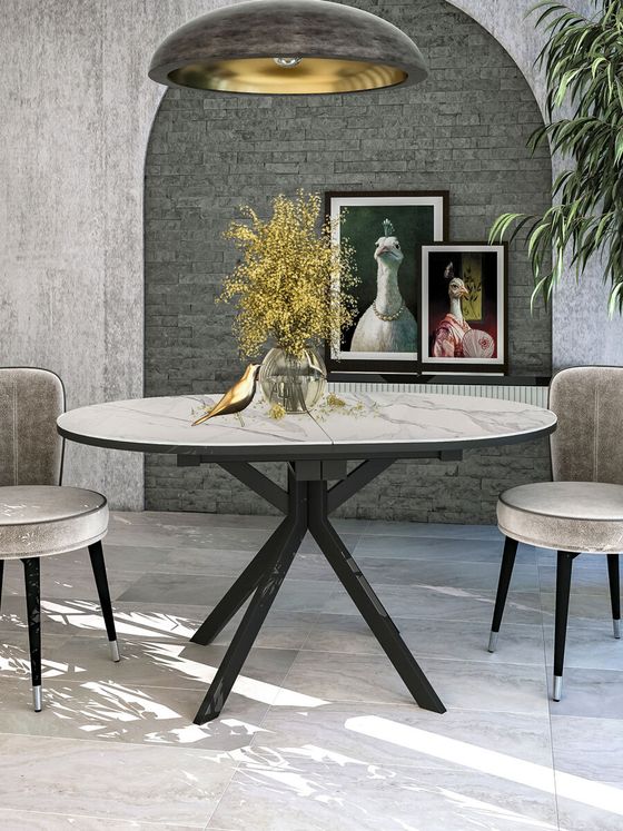 Стол KENNER DO1100 черный/керамика мрамор белый