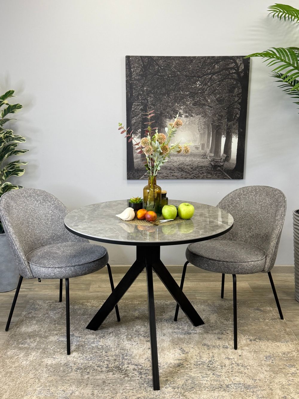 Стол KENNER RR900 черный/керамика мрамор серый глянец