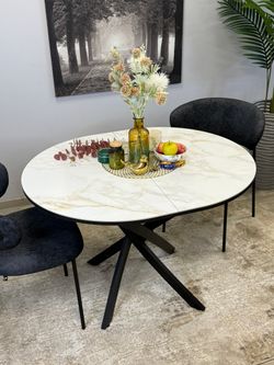 Стол Kenner R1100s, черный/керамика мрамор белый глянец