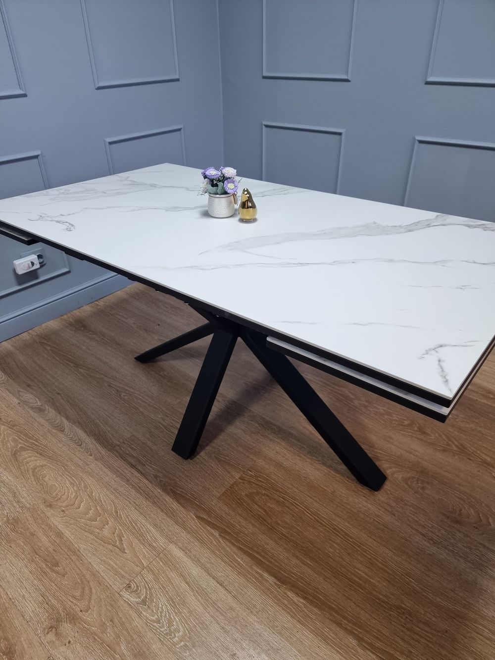 Стол KENNER ME1600 черный/керамика мрамор белый