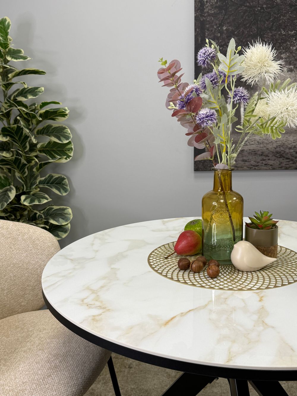 Стол KENNER RR900 черный/керамика мрамор белый глянец