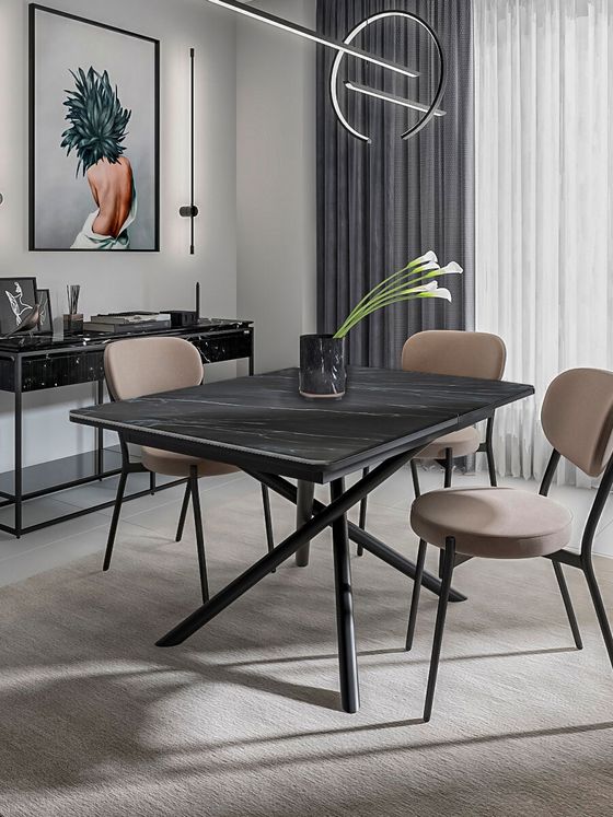 Стол KENNER DK1200 черный/керамика мрамор черный