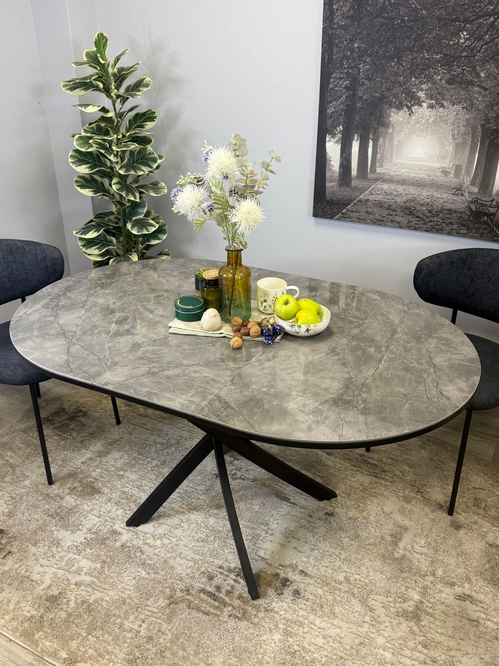 Стол Kenner R1100s, черный/керамика мрамор серый глянец