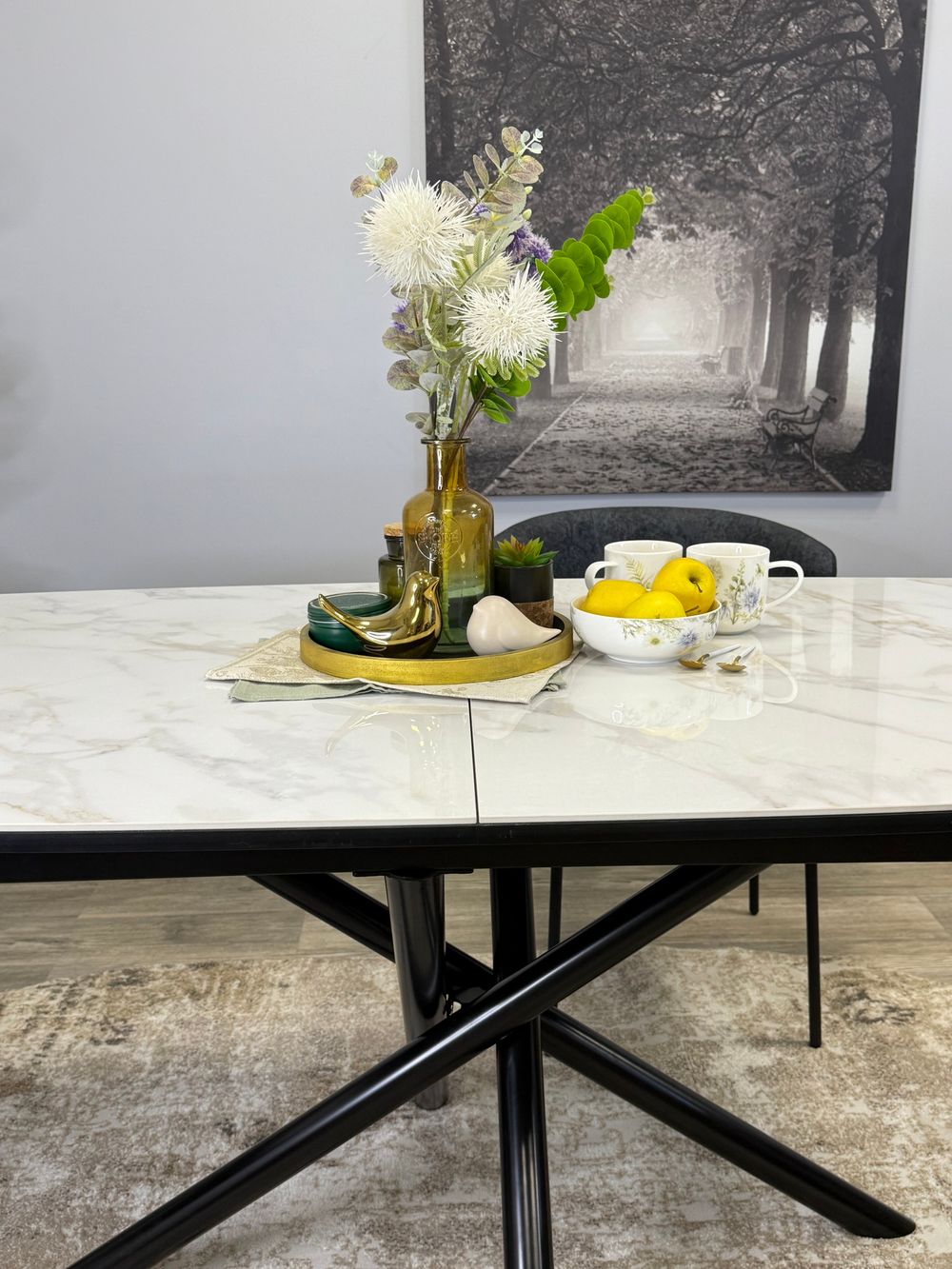 Стол KENNER DF1550 черный/керамика белая глянец