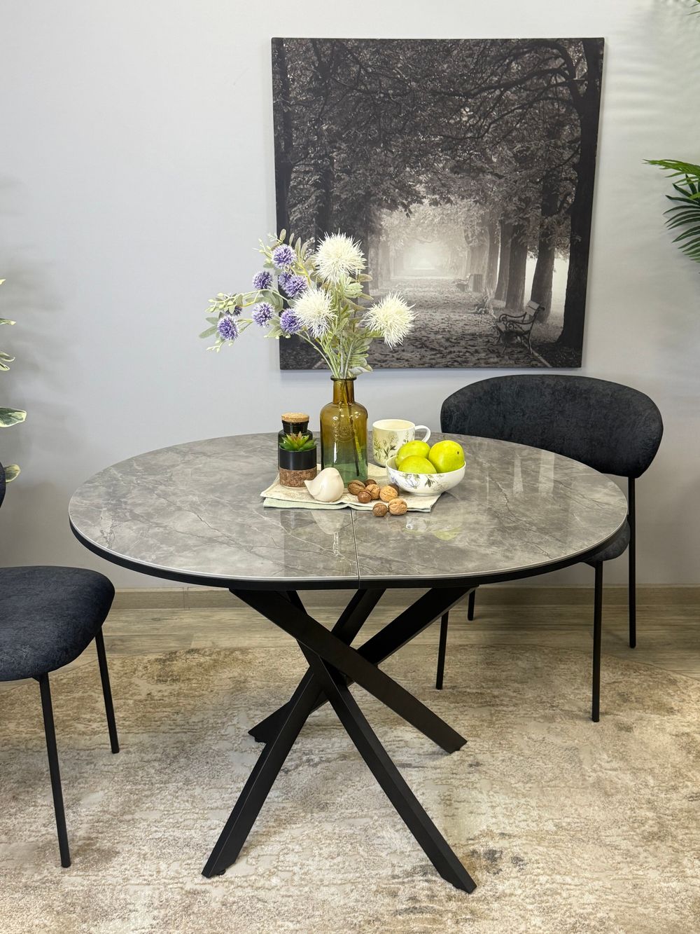 Стол Kenner R1100s, черный/керамика мрамор серый глянец