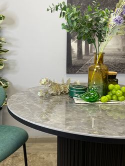 Стол Kenner LD900, черный/керамика мрамор серый глянец