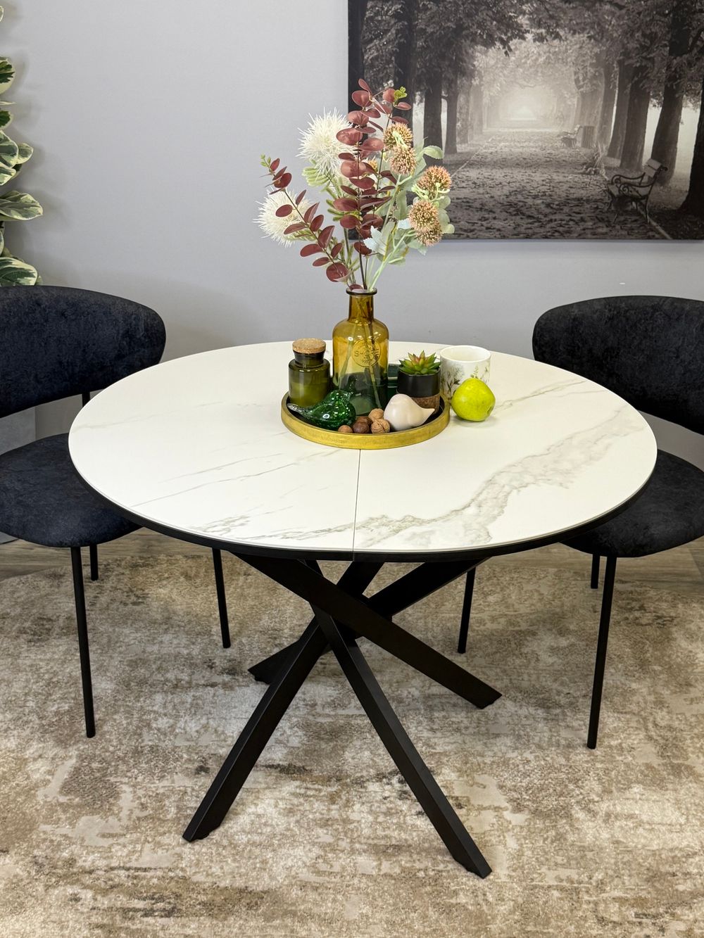 Стол KENNER R1000s черный/керамика мрамор белый