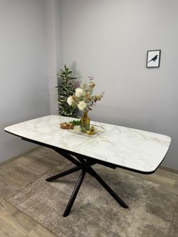 Стол DF1250 черный/керамика белая глянец