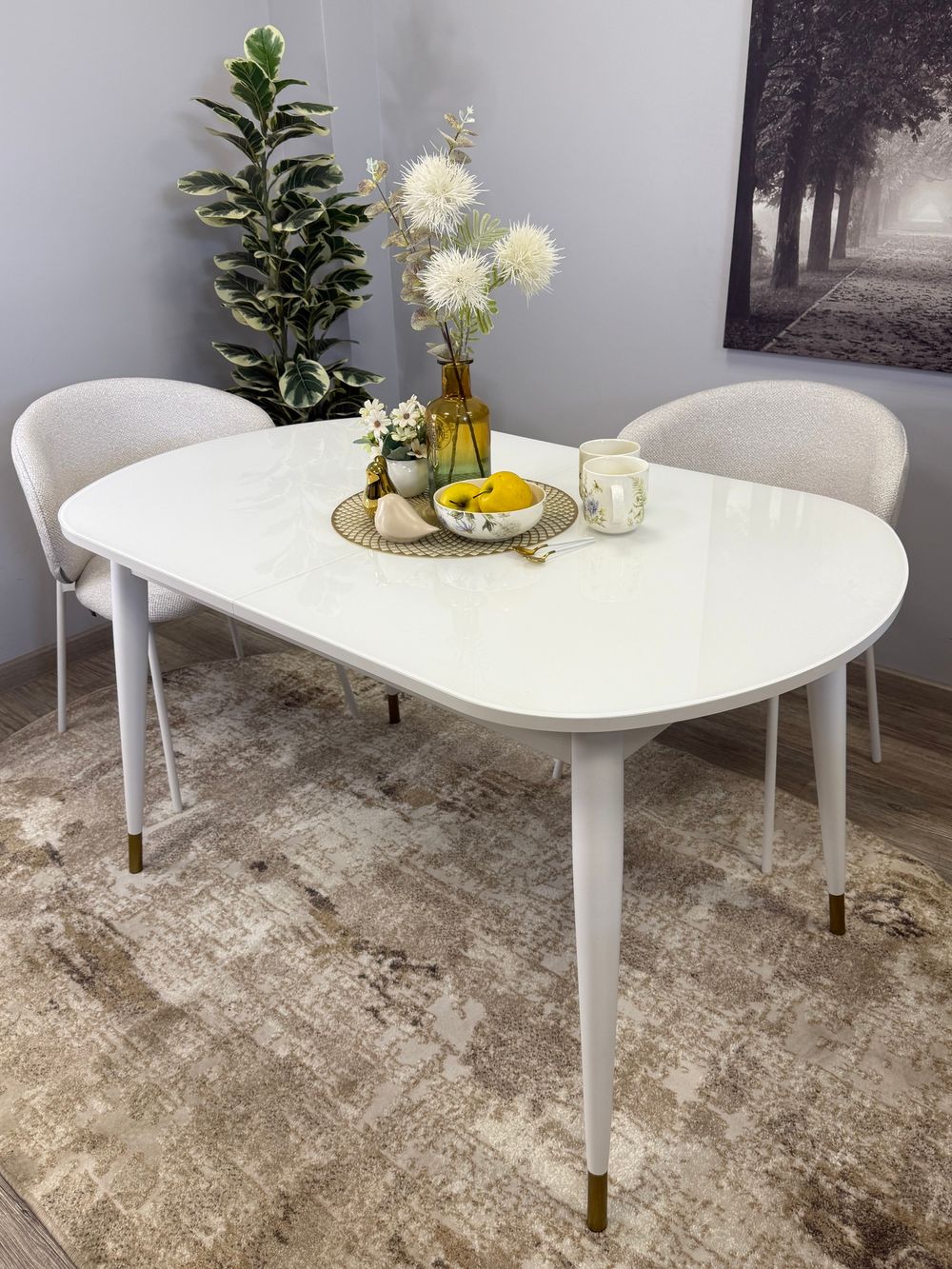 Стол KENNER 1300K белый/стекло белое глянец