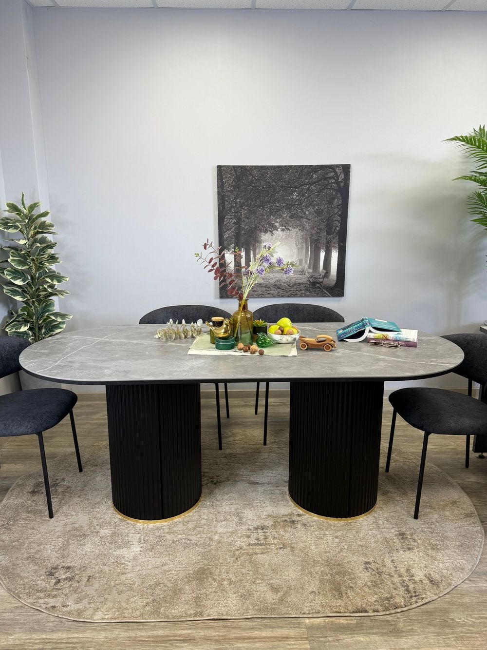 Стол KENNER LD2000 черный/керамика мрамор серый