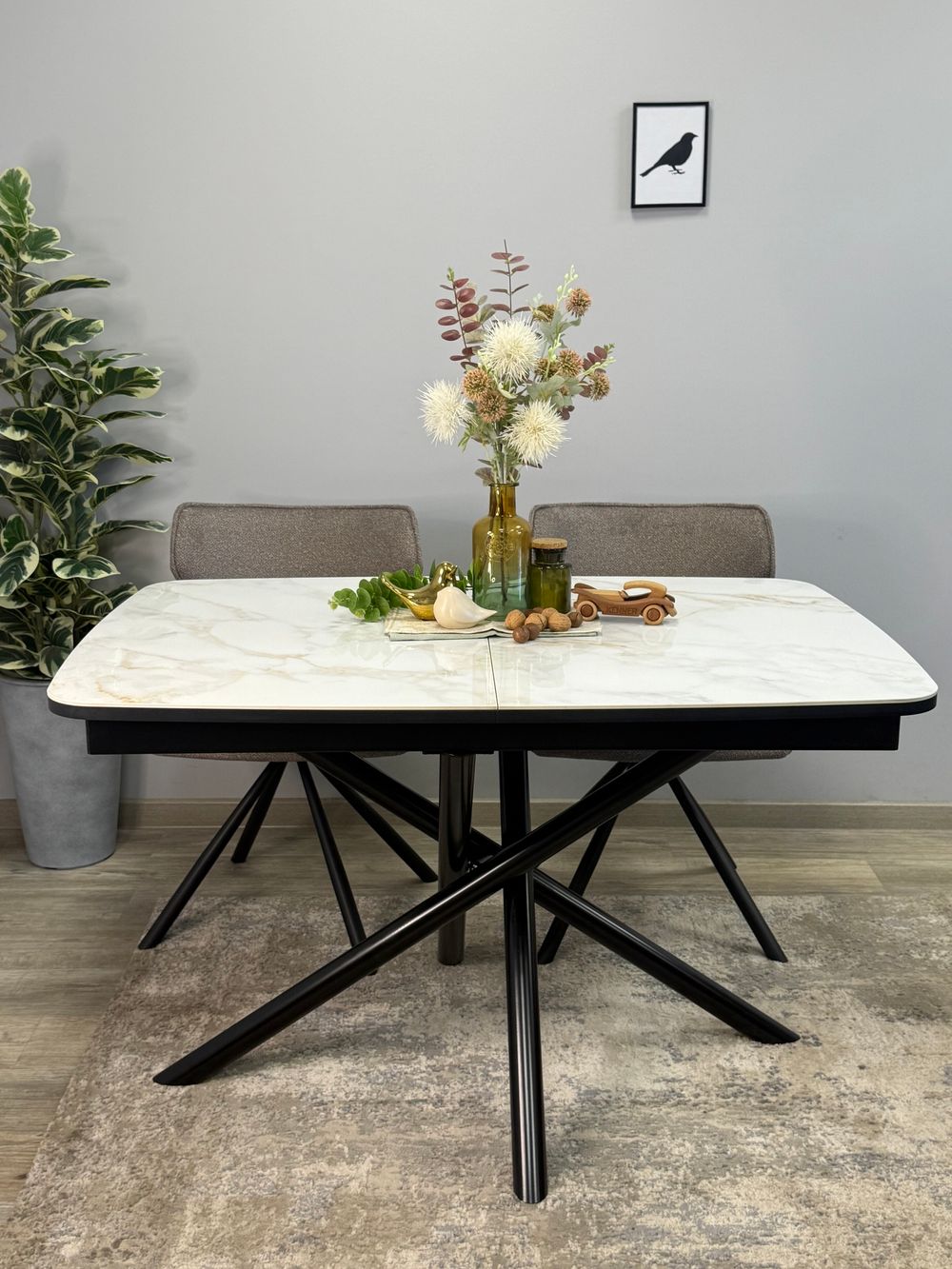 Стол DF1250 черный/керамика белая глянец