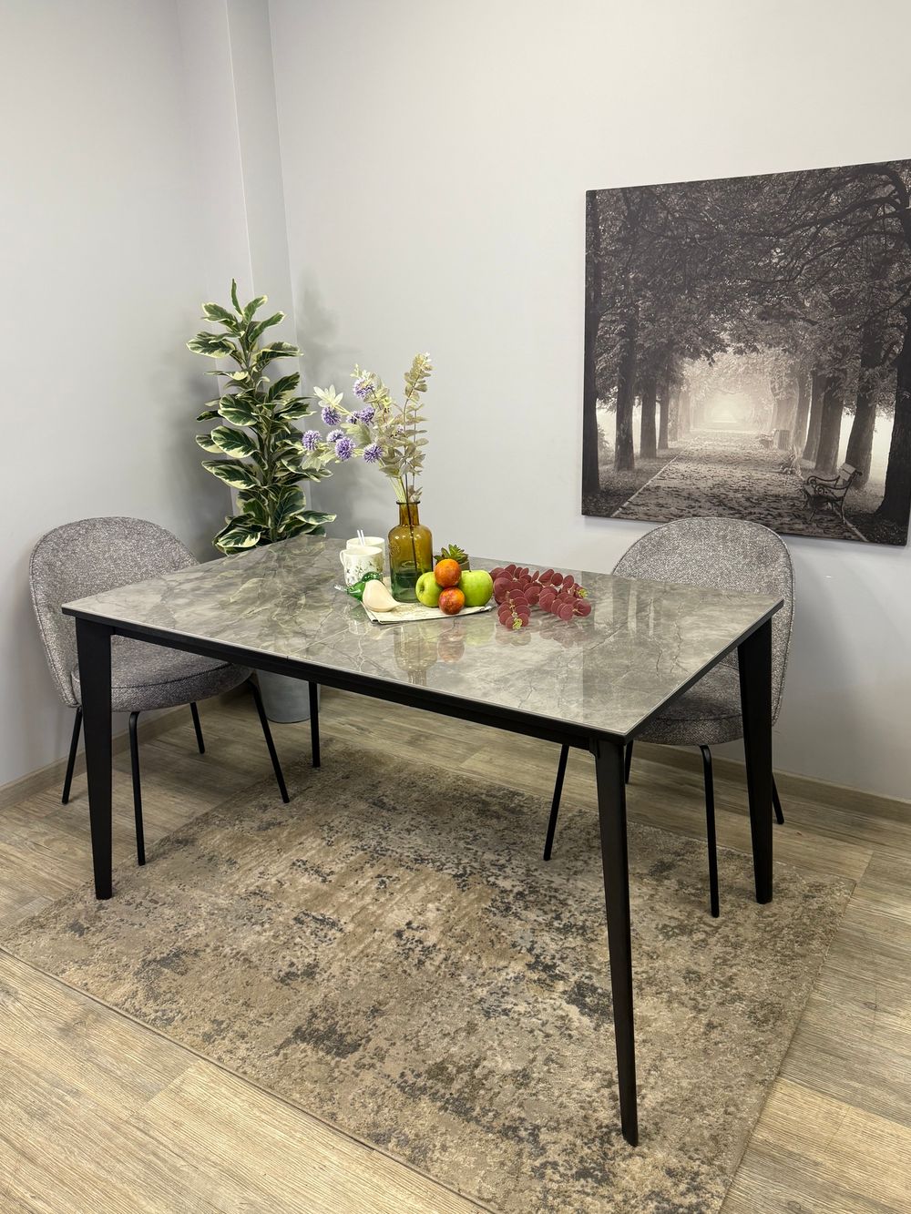 Стол KENNER KR1400 черный/керамика мрамор серый глянец