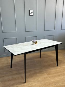 Стол KENNER KR1200 черный/керамика мрамор белый глянец