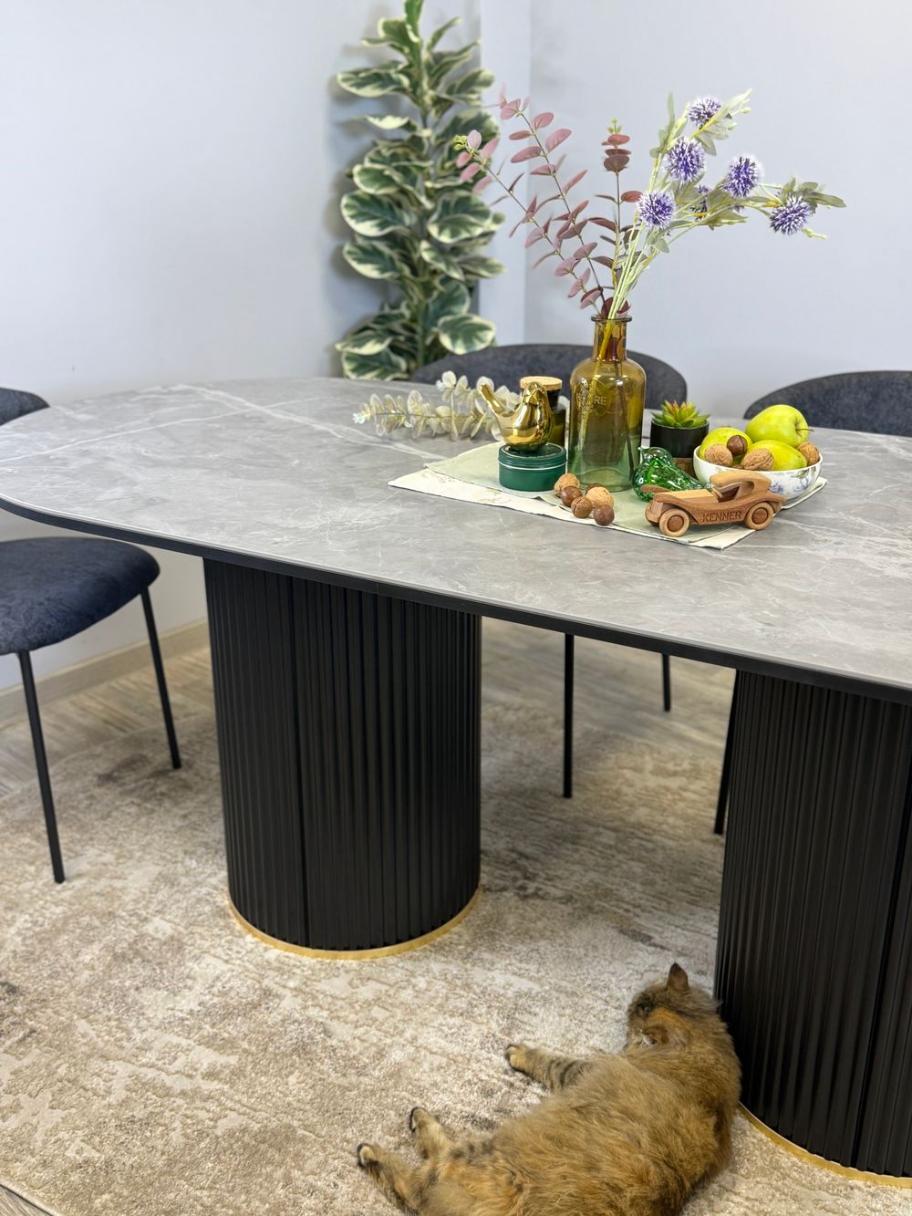 Стол KENNER LD2000 черный/керамика мрамор серый