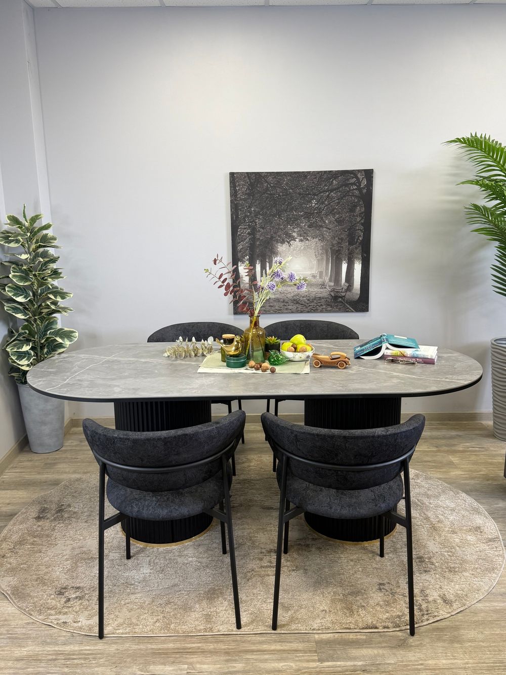 Стол KENNER LD2000 черный/керамика мрамор серый