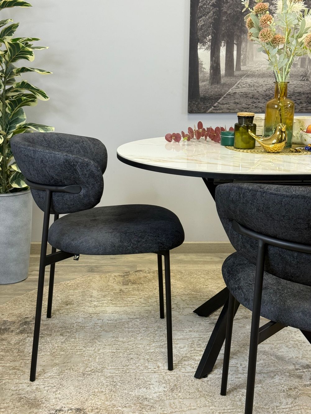 Стол Kenner R1100s, черный/керамика мрамор белый глянец