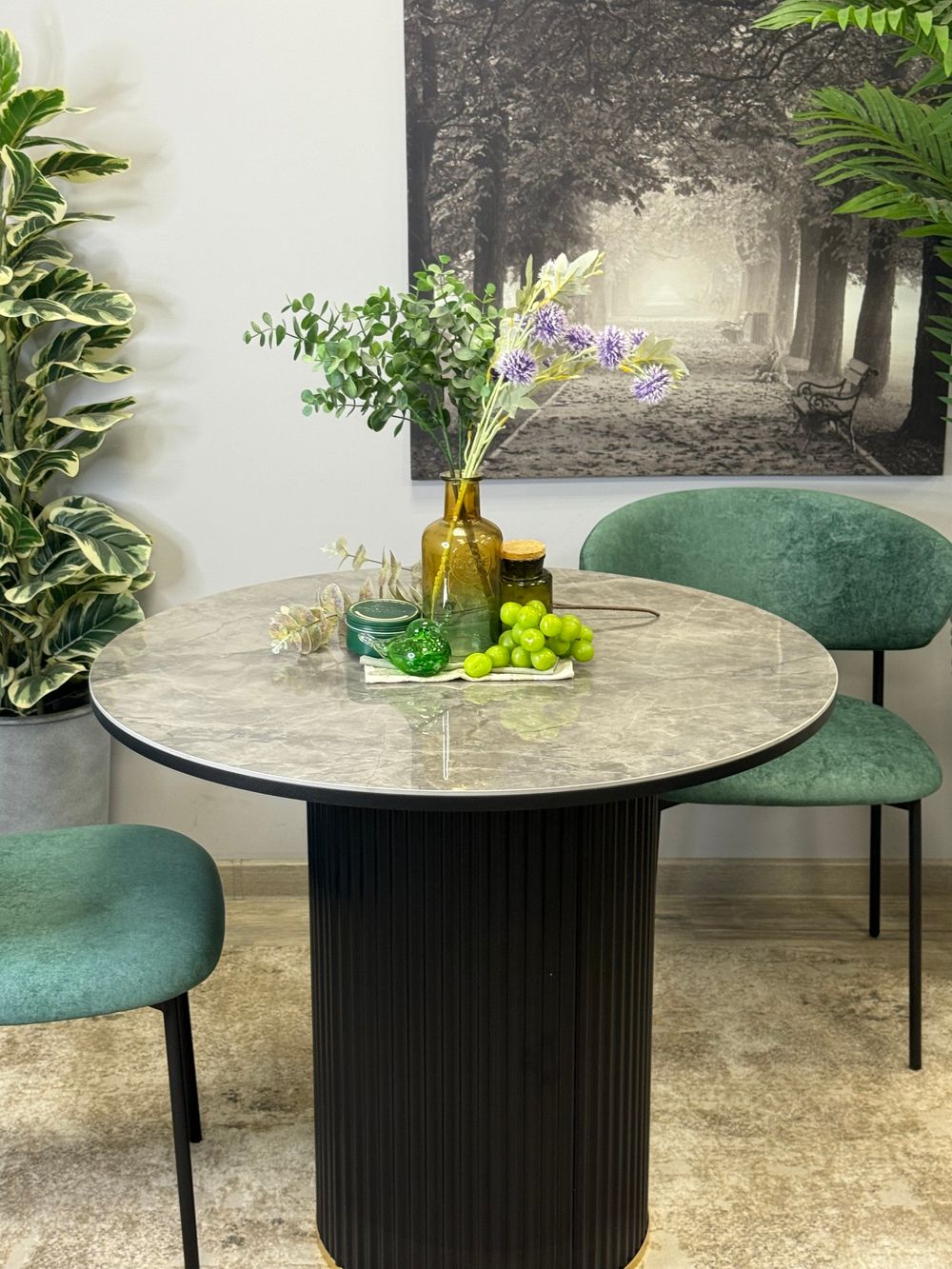 Стол Kenner LD900, черный/керамика мрамор серый глянец