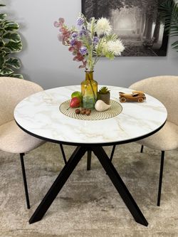 Стол KENNER RR900 черный/керамика мрамор белый глянец