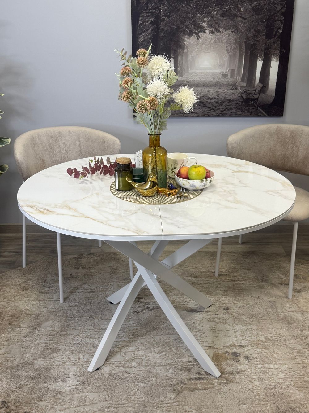 Стол Kenner R1100s, белый/керамика мрамор белый глянец