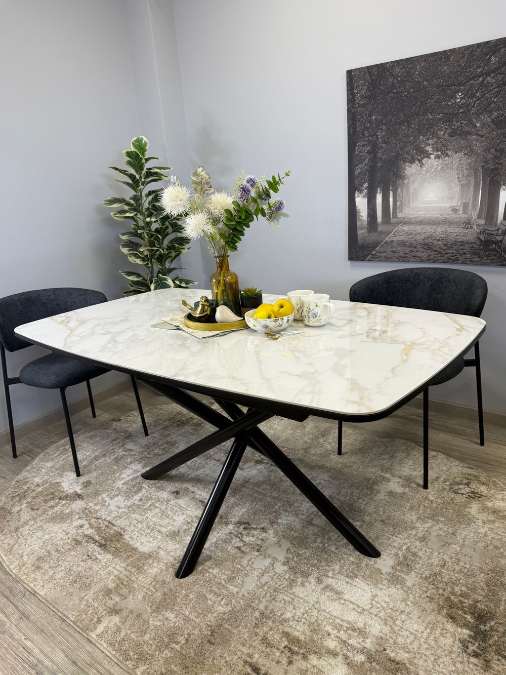 Стол KENNER DF1550 черный/керамика белая глянец