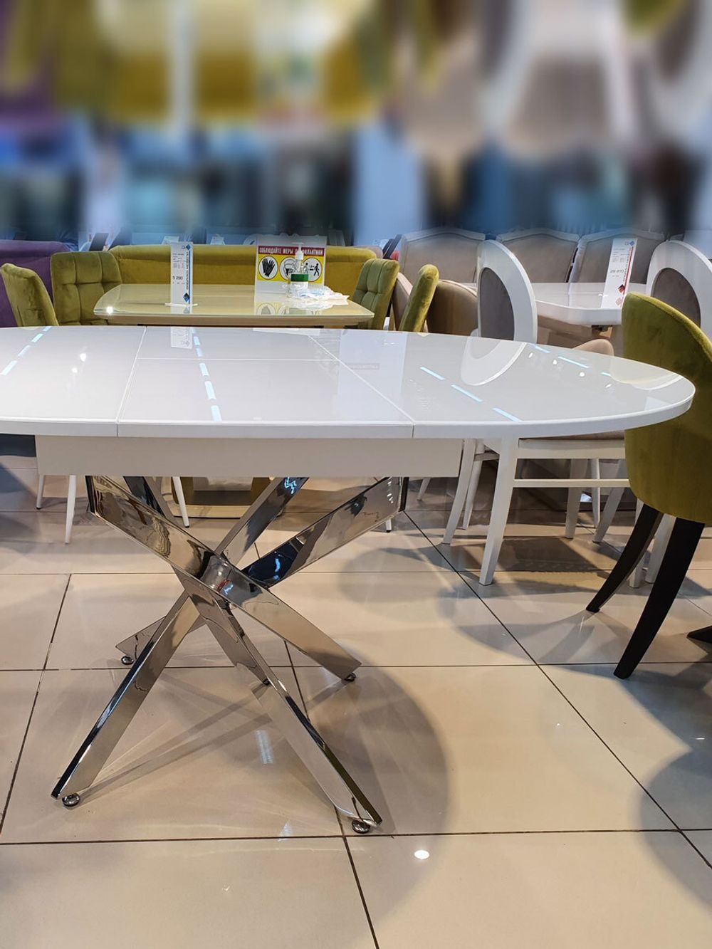 Стол KENNER R1100 хром/стекло белое глянец