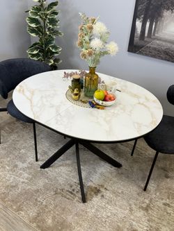 Стол Kenner R1100s, черный/керамика мрамор белый глянец