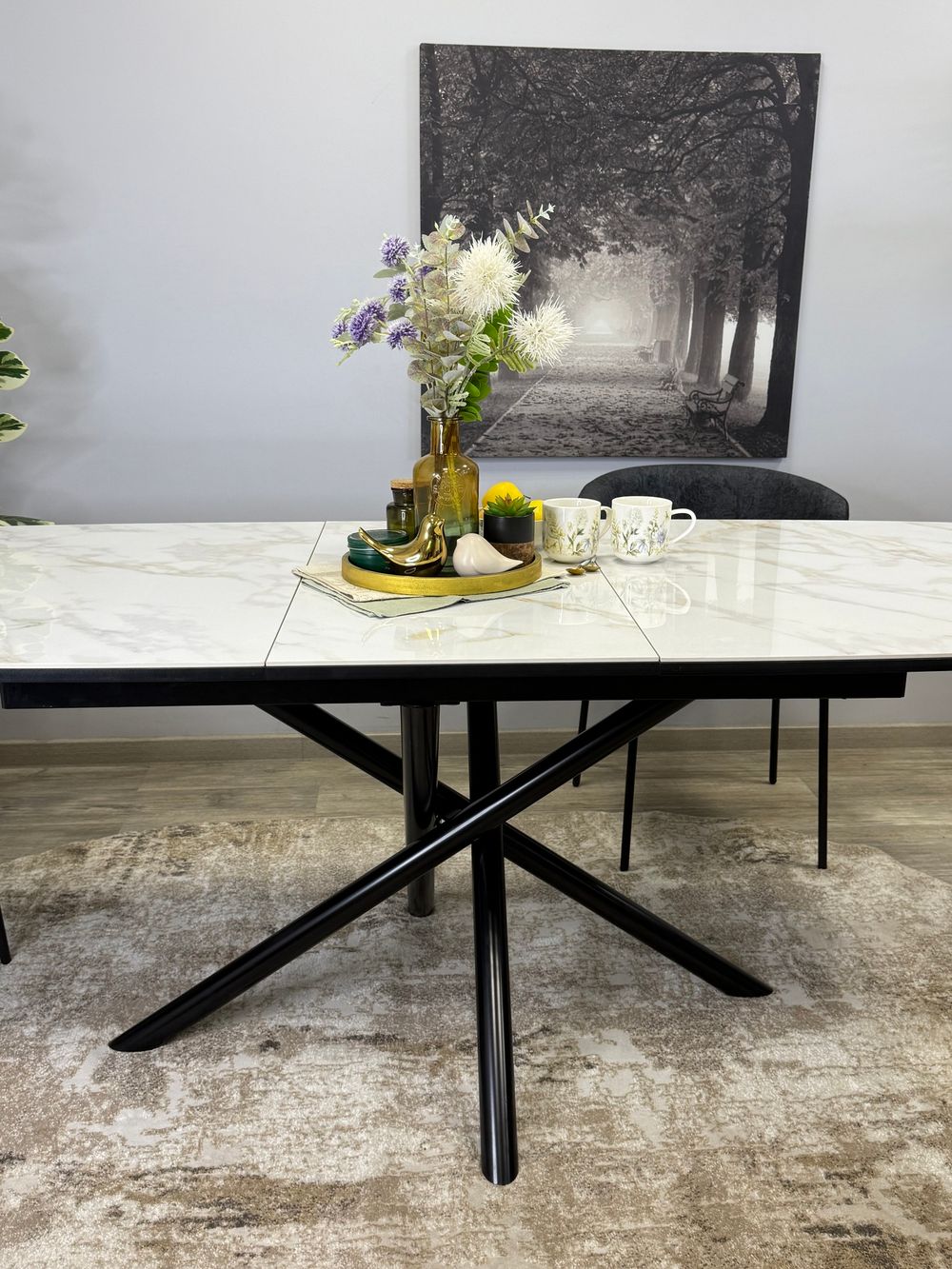 Стол KENNER DF1550 черный/керамика белая глянец