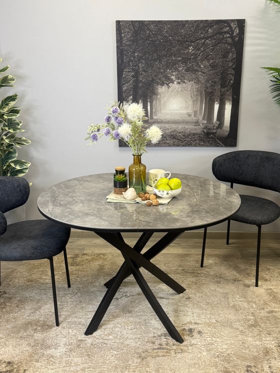 Стол Kenner R1100s, черный/керамика мрамор серый глянец