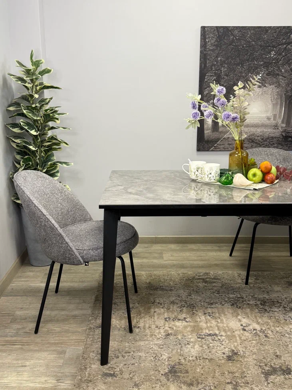 Стол KENNER KR1400 черный/керамика мрамор серый глянец