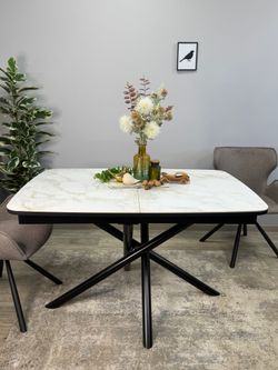 Стол DF1250 черный/керамика белая глянец