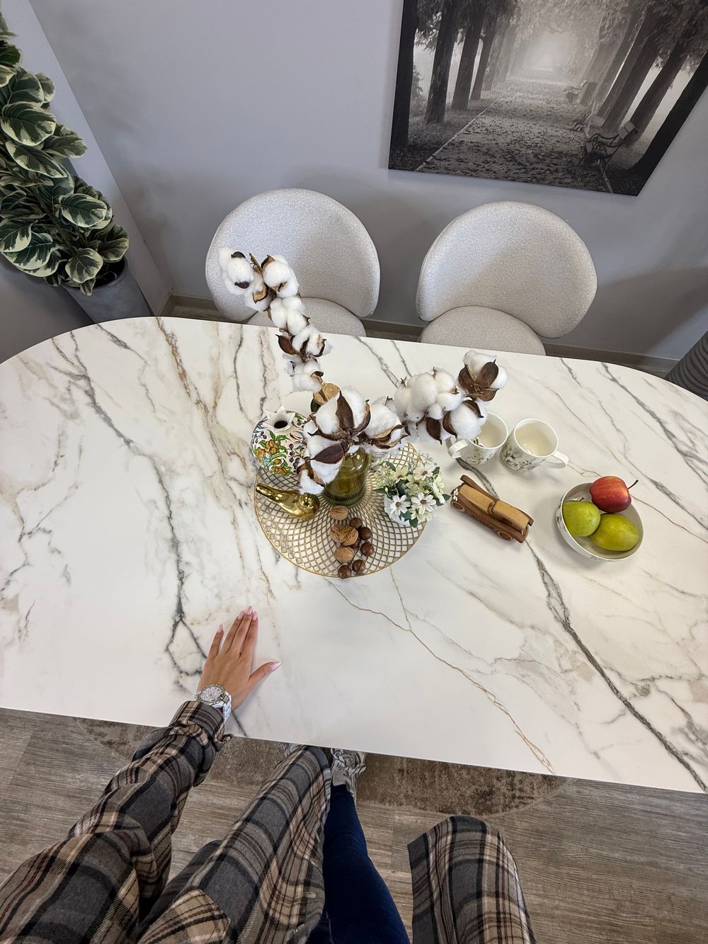 Стол KENNER LD2000 белый/керамика мрамор золотой