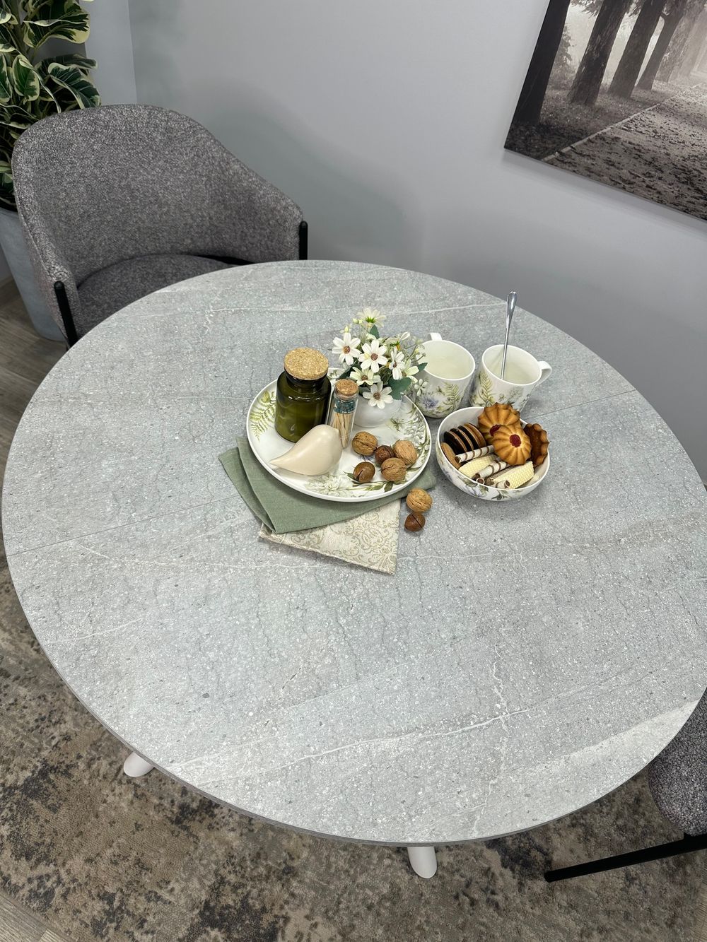 Стол KENNER AR1000 белый/мрамор светло-серый