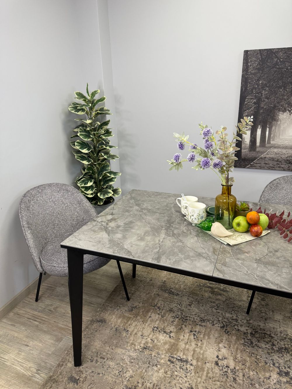 Стол KENNER KR1400 черный/керамика мрамор серый глянец