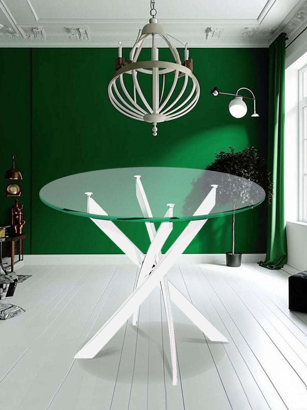 Стол KENNER R1000 белый/стекло прозрачное