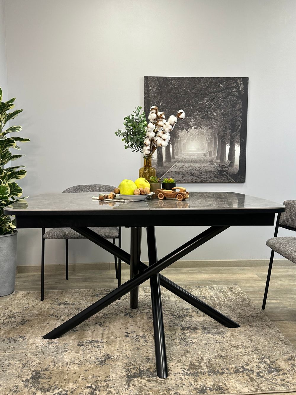 Стол DF1250 черный/керамика серая глянец