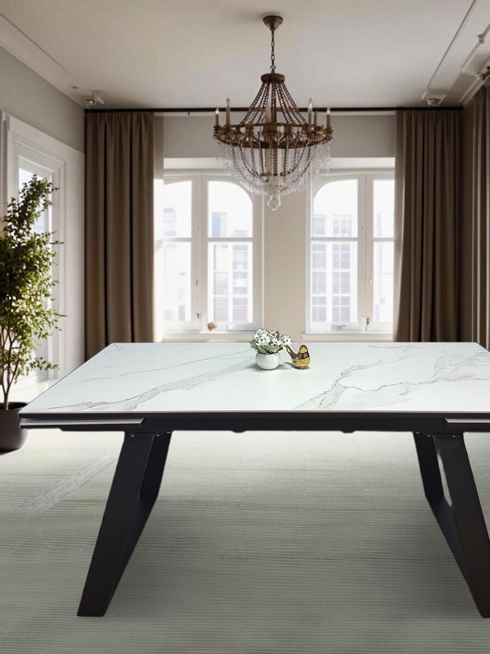 Стол KENNER ML1400 черный/керамика мрамор белый