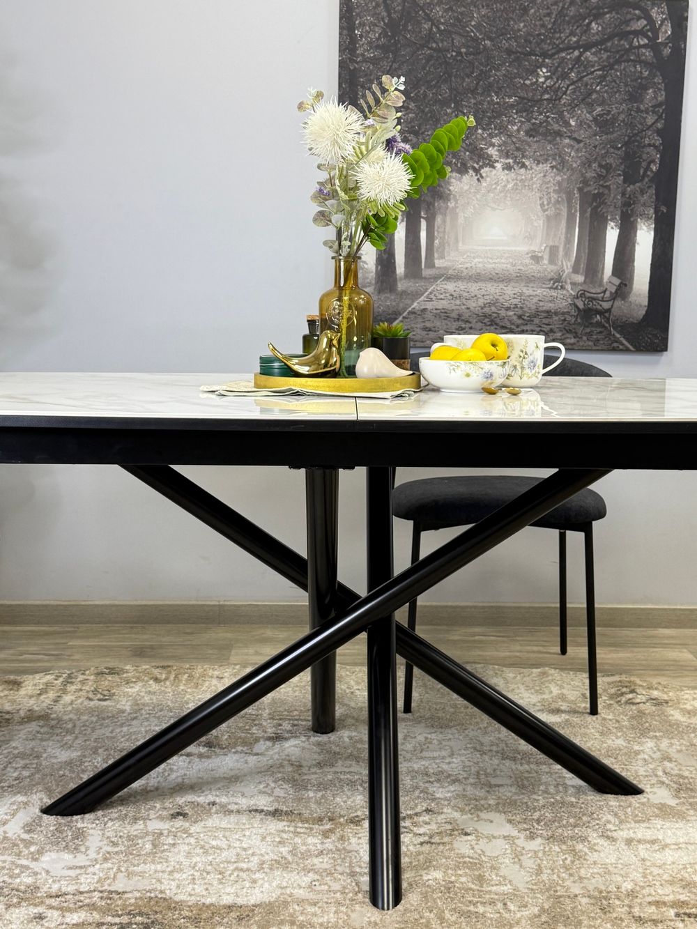 Стол KENNER DF1550 черный/керамика белая глянец