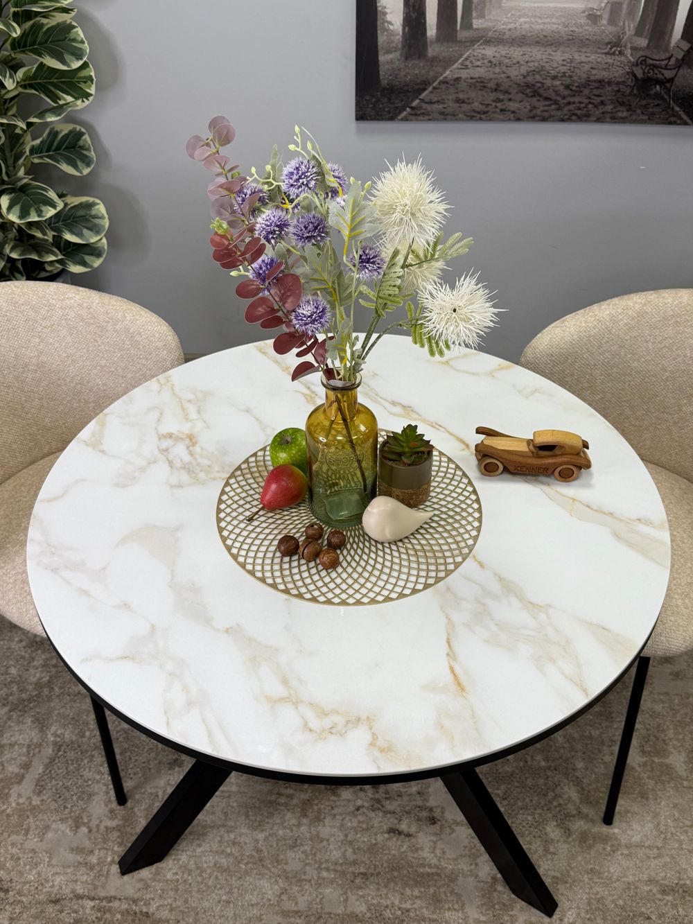 Стол KENNER RR900 черный/керамика мрамор белый глянец