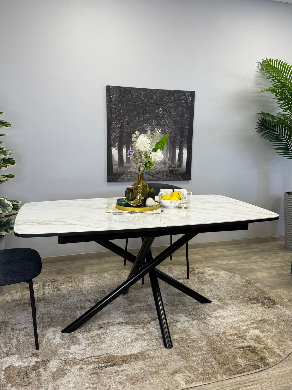 Стол KENNER DF1550 черный/керамика белая глянец