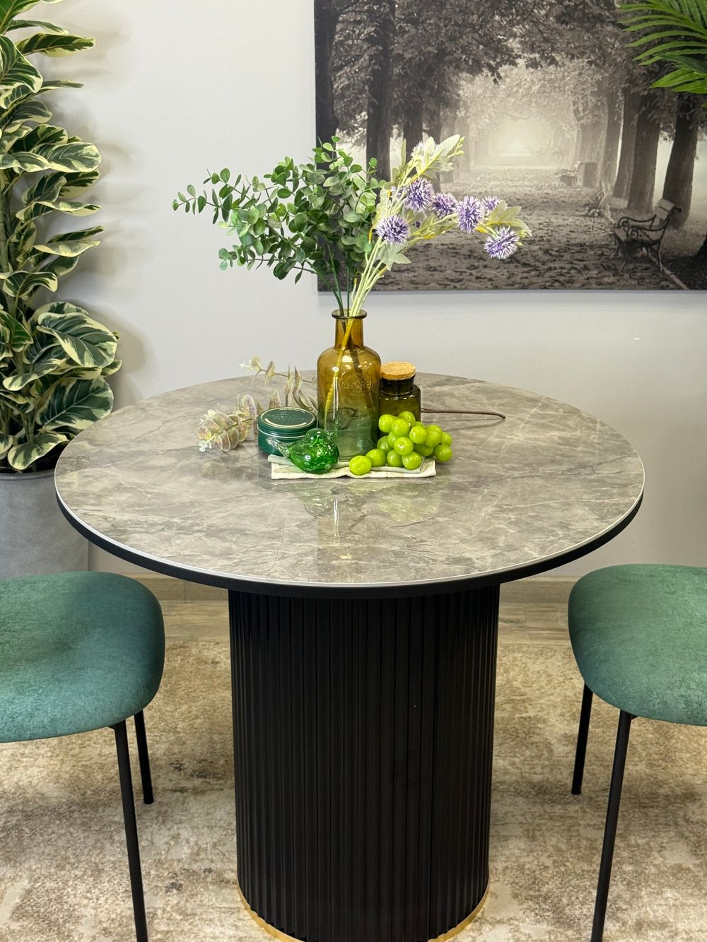 Стол Kenner LD900, черный/керамика мрамор серый глянец