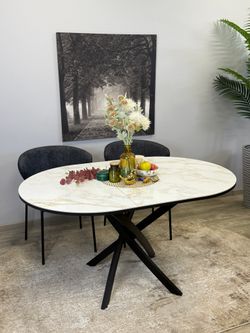 Стол Kenner R1100s, черный/керамика мрамор белый глянец