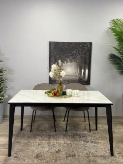 Стол KENNER KR1400 черный/керамика мрамор белый глянец