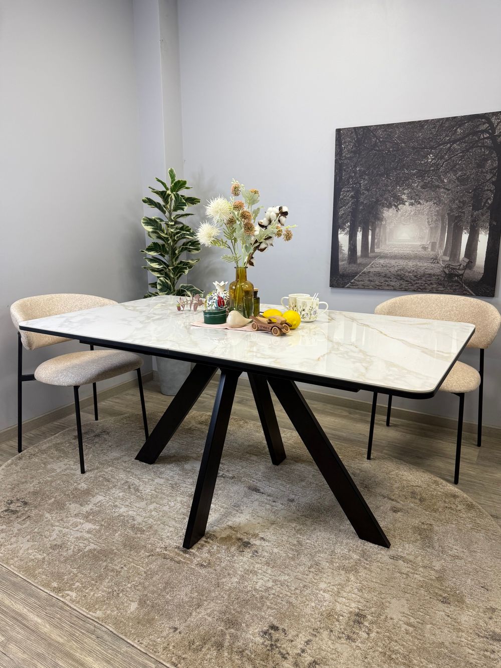 Стол DL1600 черный/керамика белая глянец