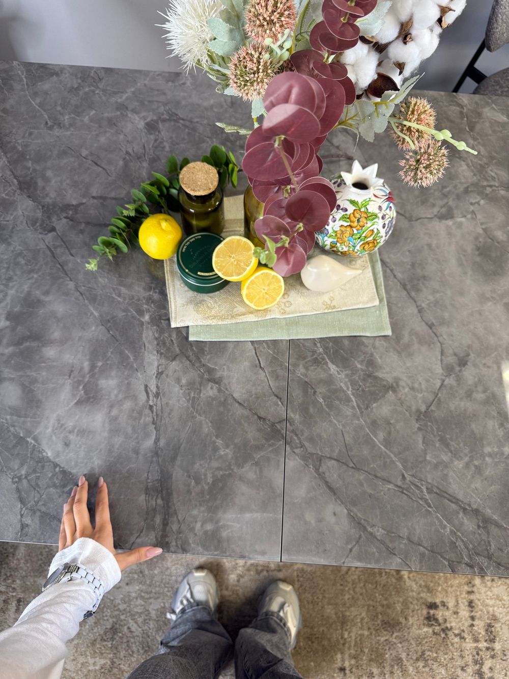 Стол DL1600 черный/керамика серая глянец