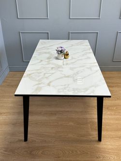 Стол KENNER KR1200 черный/керамика мрамор белый глянец