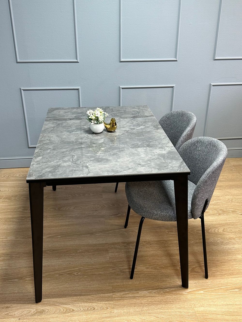 Стол KENNER KR1200 черный/керамика мрамор серый глянец