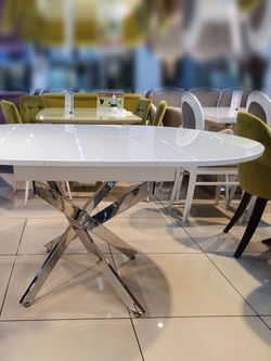 Стол KENNER R1100 хром/стекло белое глянец