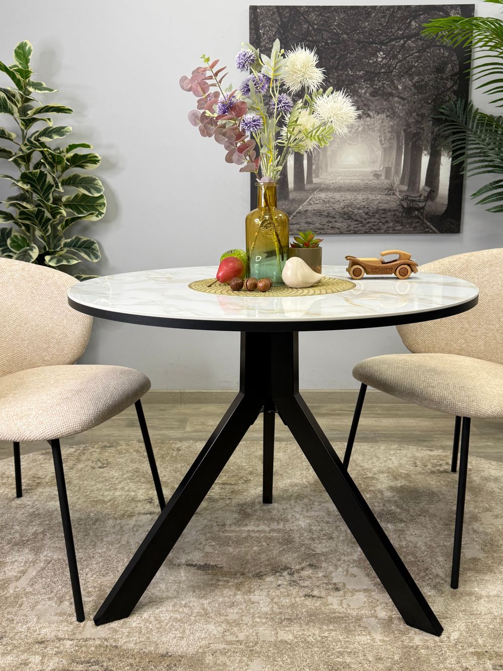 Стол KENNER RR900 черный/керамика мрамор белый глянец