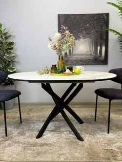 Стол KENNER R1000s черный/керамика мрамор белый