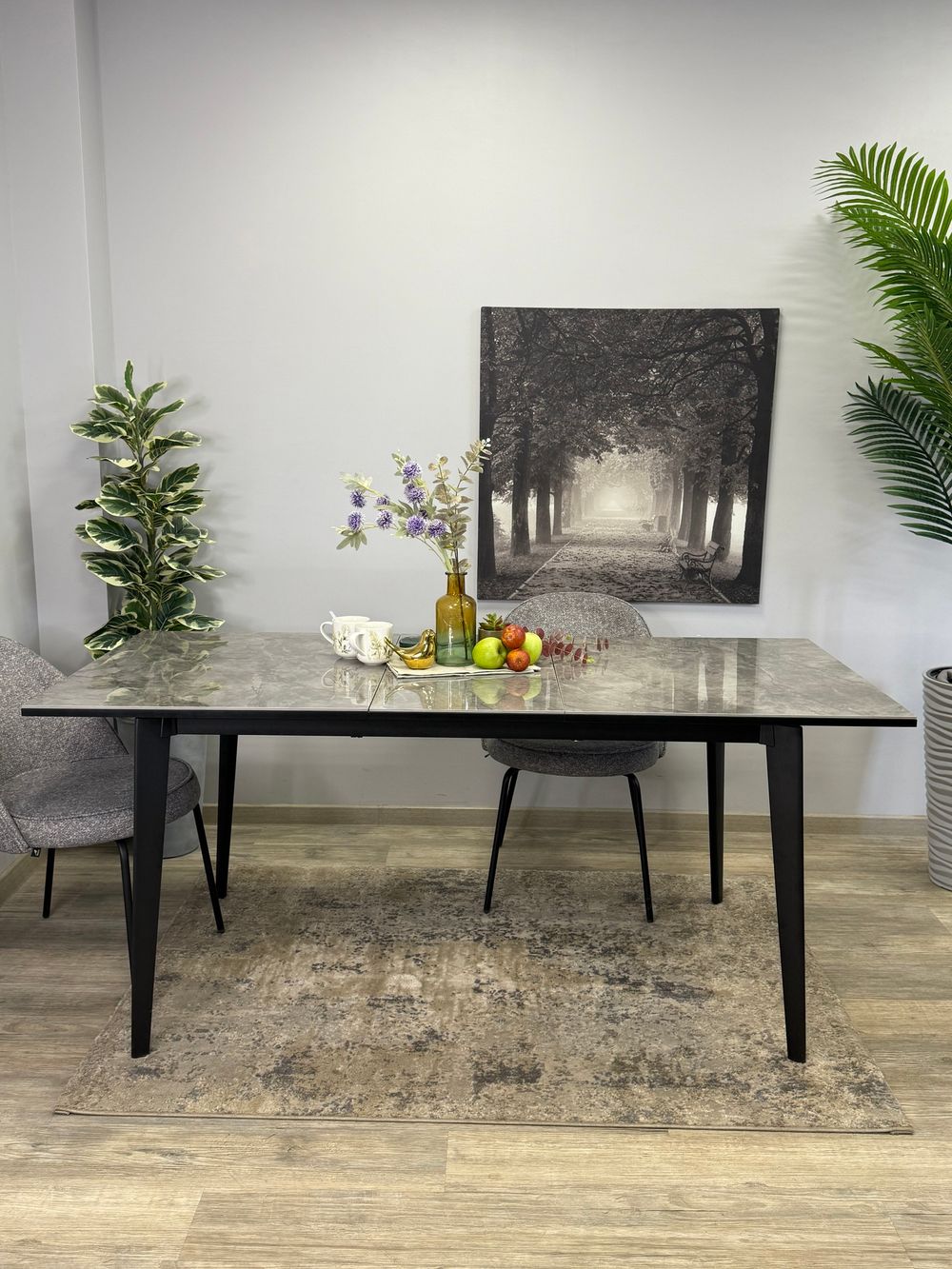 Стол KENNER KR1400 черный/керамика мрамор серый глянец